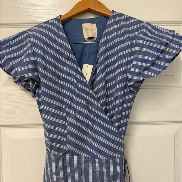 Francesca’s Harper Heritage Blue/White Striped Flutter Sleeve Wrap Dress Size XS - Picture 2 of 9